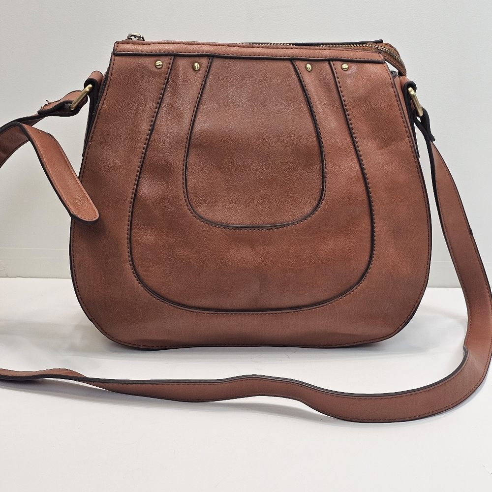 Sole Society Korah Saddle Bag Faux Leather Crossbody Purse, Tan, EUC